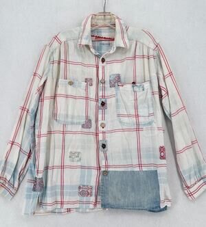Dr. Collectors Picasso Teddy Forever Sunfaded Indigo Plaid Repair Shirt Sz XS